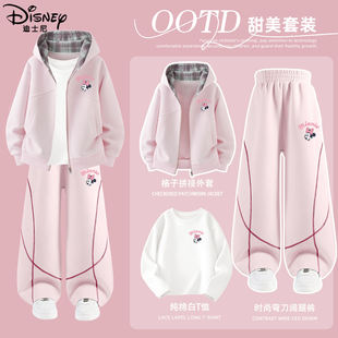 迪士尼女童春秋款套装2026新款童装女大童夹克外套儿童春装弯刀裤