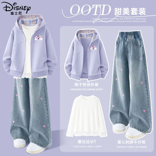 迪士尼女童春秋款卫衣套装2026新款女宝时髦运动服儿童连帽外套潮