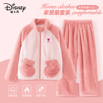 迪士尼女童家居服套装冬季2025新款加绒加厚睡袍冬装保暖儿童睡衣