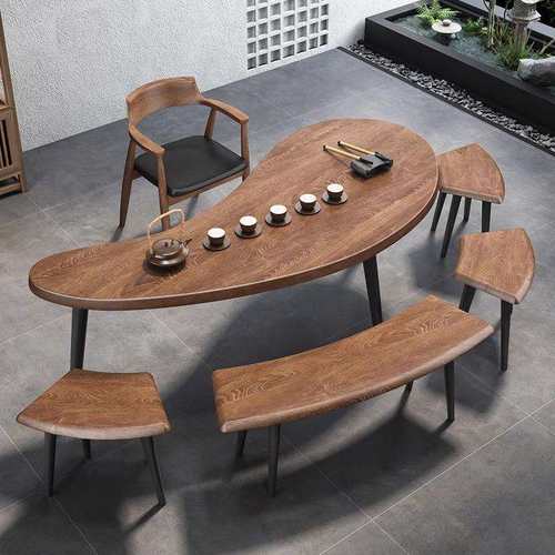 简约创意弧形新型茶桌椅一体新中式实木茶桌阳台卧室泡茶桌椅组合