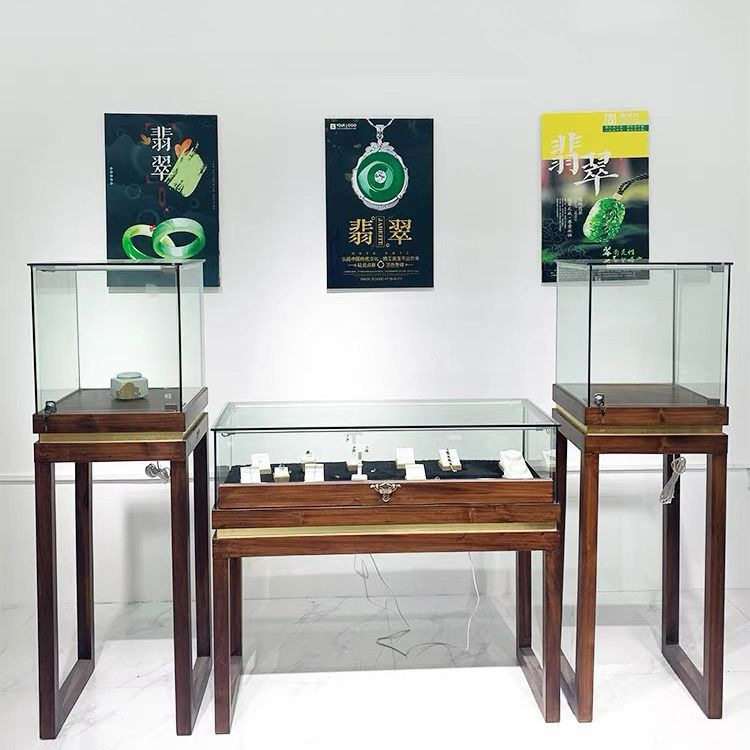 珠宝展示柜实木中式展柜玉器翡翠柜台展厅展柜复古饰品首饰陈列柜