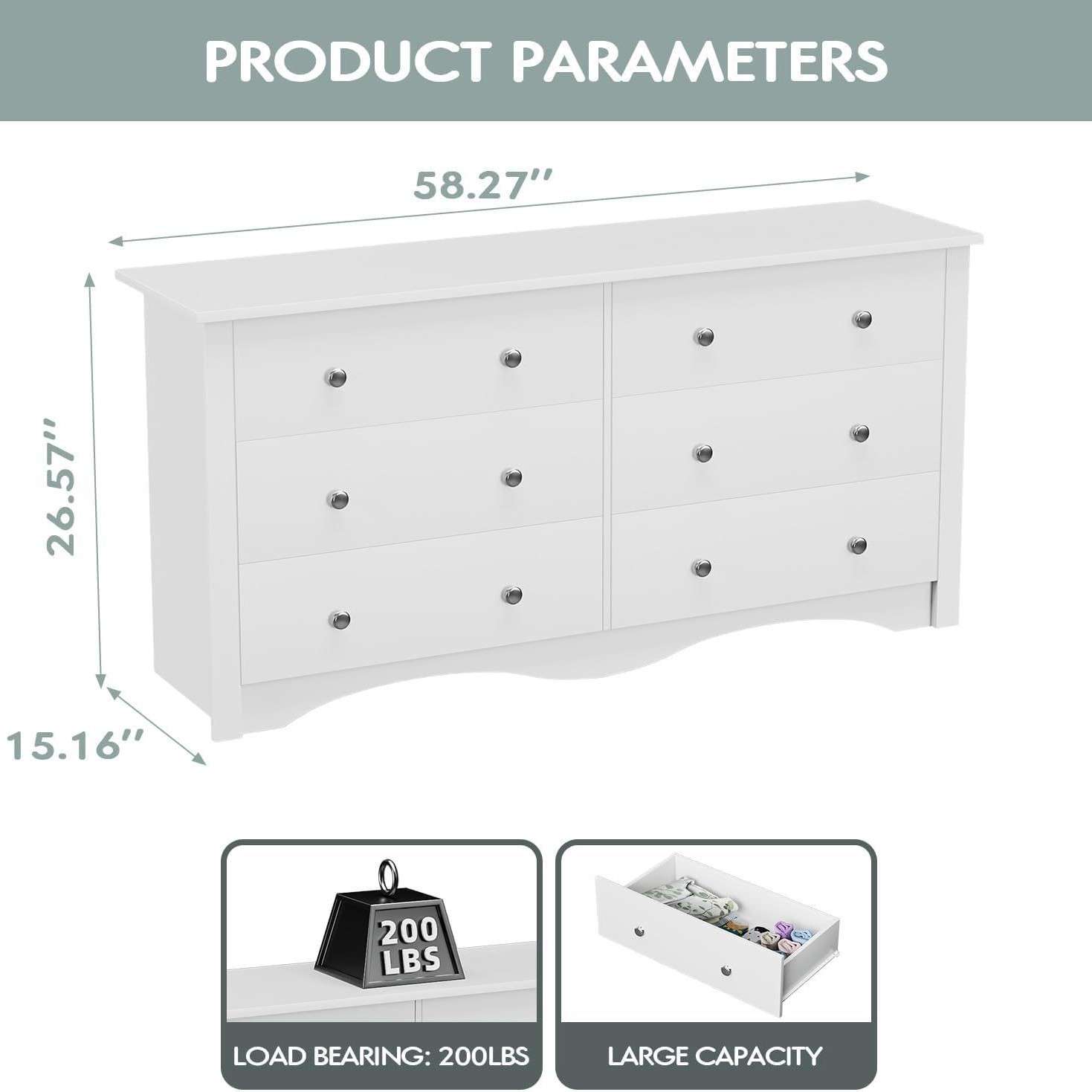 卧室梳妆台带 6 个抽屉木质宽胸储物收纳架和电视支架适用客厅