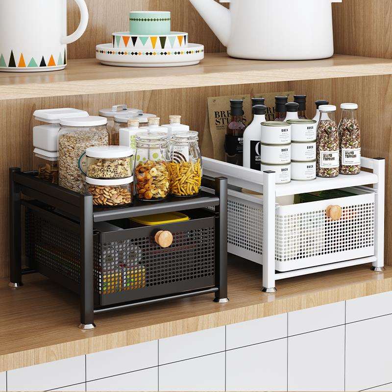 橱柜内置隔板分层收纳架子厨房台面抽拉式下水槽置物架储物收纳架