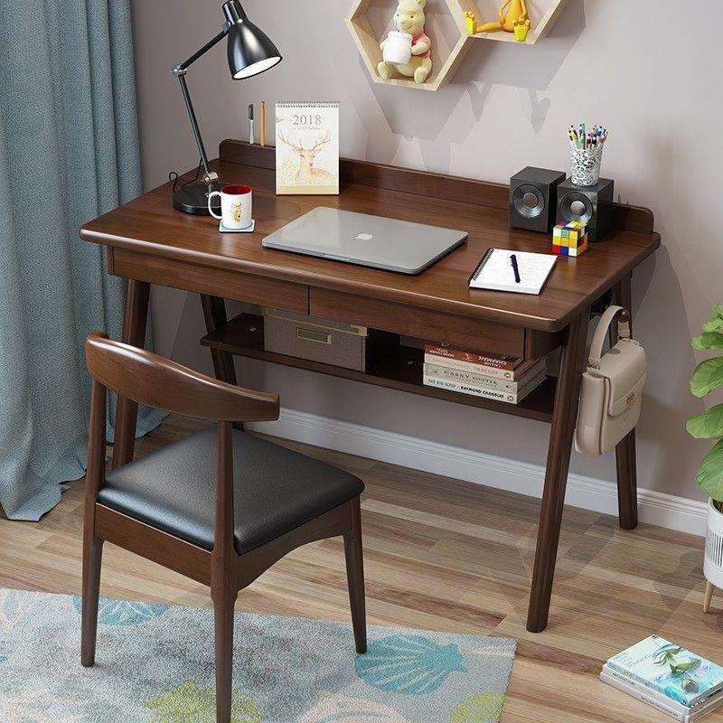 北欧全实木书桌卧室中学生家用小书桌小户型简约学习台式电脑桌子