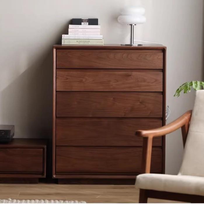 北美黑胡桃木实木五斗柜现代简约樱桃木卧室储物斗柜客厅沙发边柜