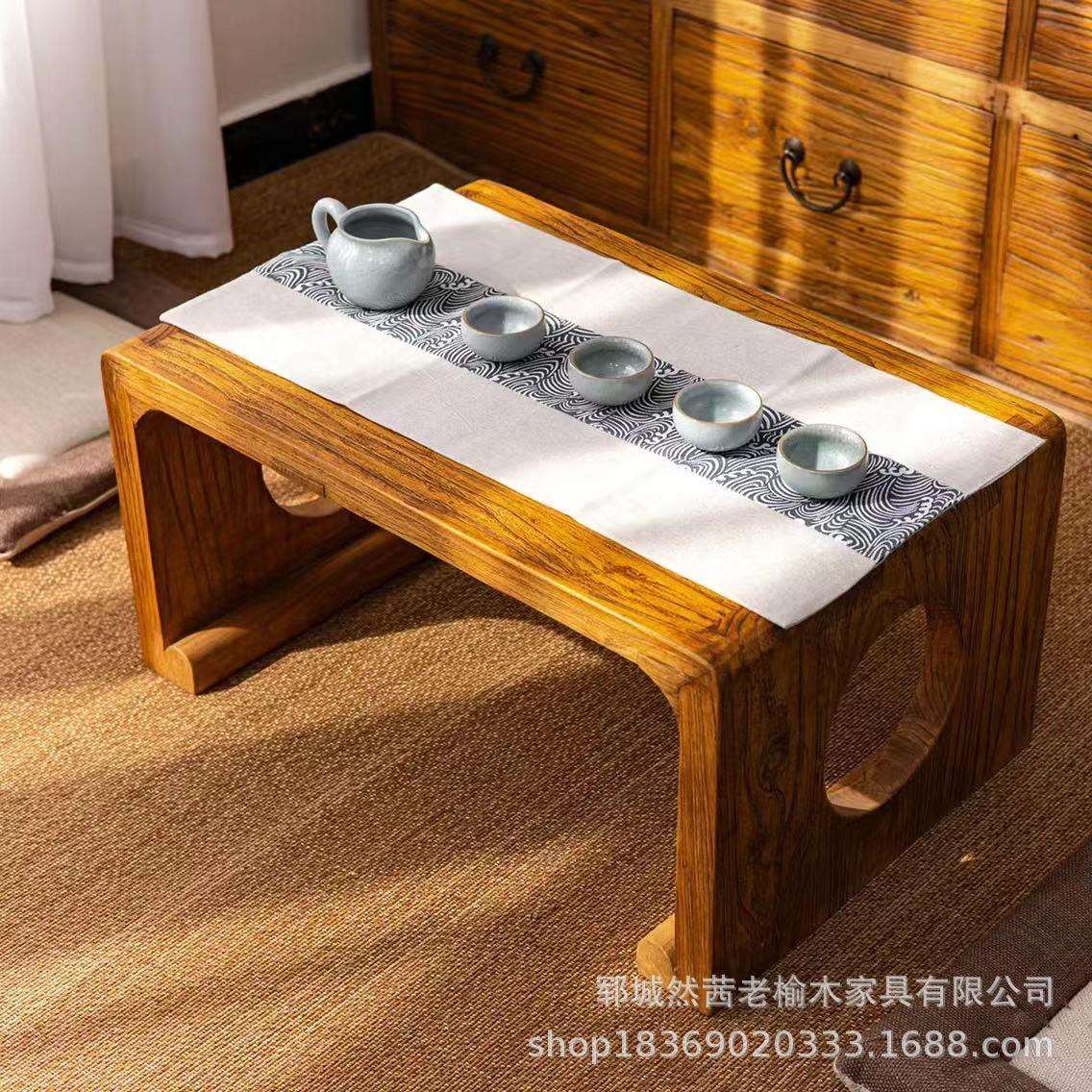 复古老榆木榻榻米茶几实木国学桌家居阳台坐地炕桌飘窗小桌子矮桌
