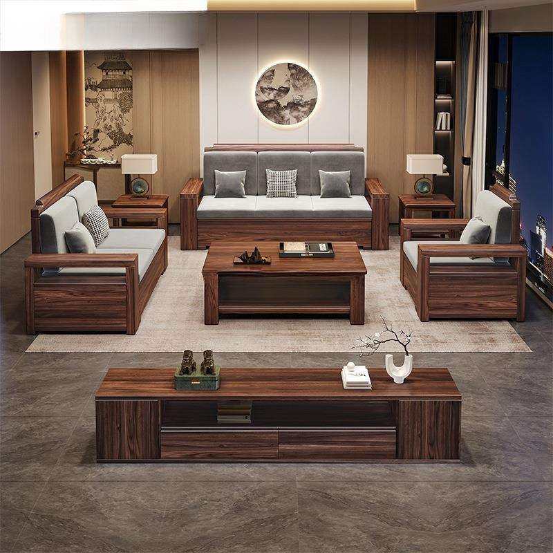 年新款黑胡桃木中式实木沙发组合客厅贵妃冬夏两用储物沙发