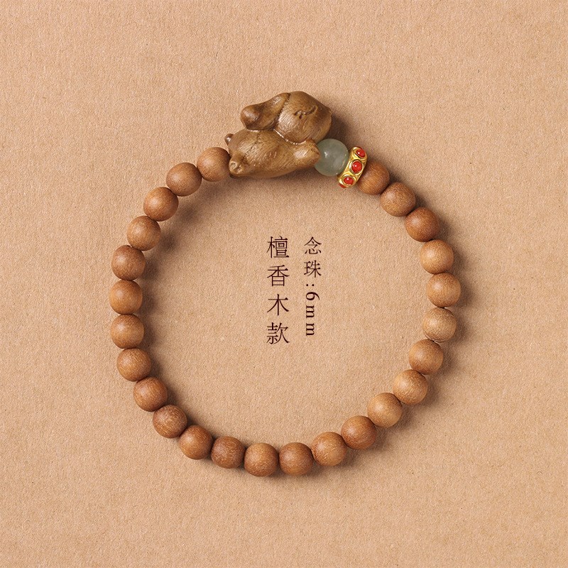 兔年生肖可爱萌兔檀香可爱小萌宠手腕萌I趣手链男女情侣款闺蜜手