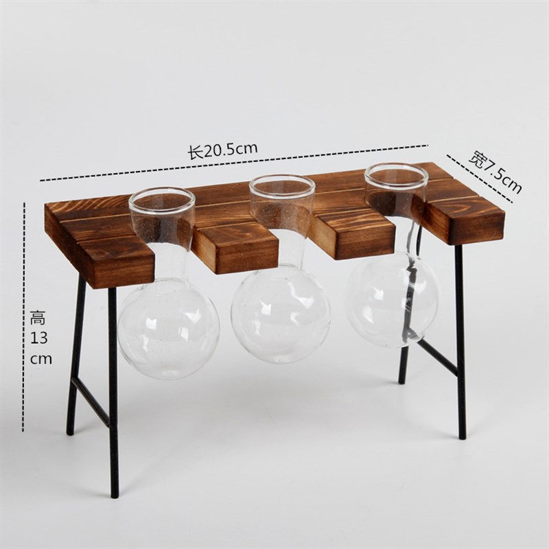 【创意木架水培花瓶】绿萝玻璃容器办公室内桌面绿T植现代摆件装