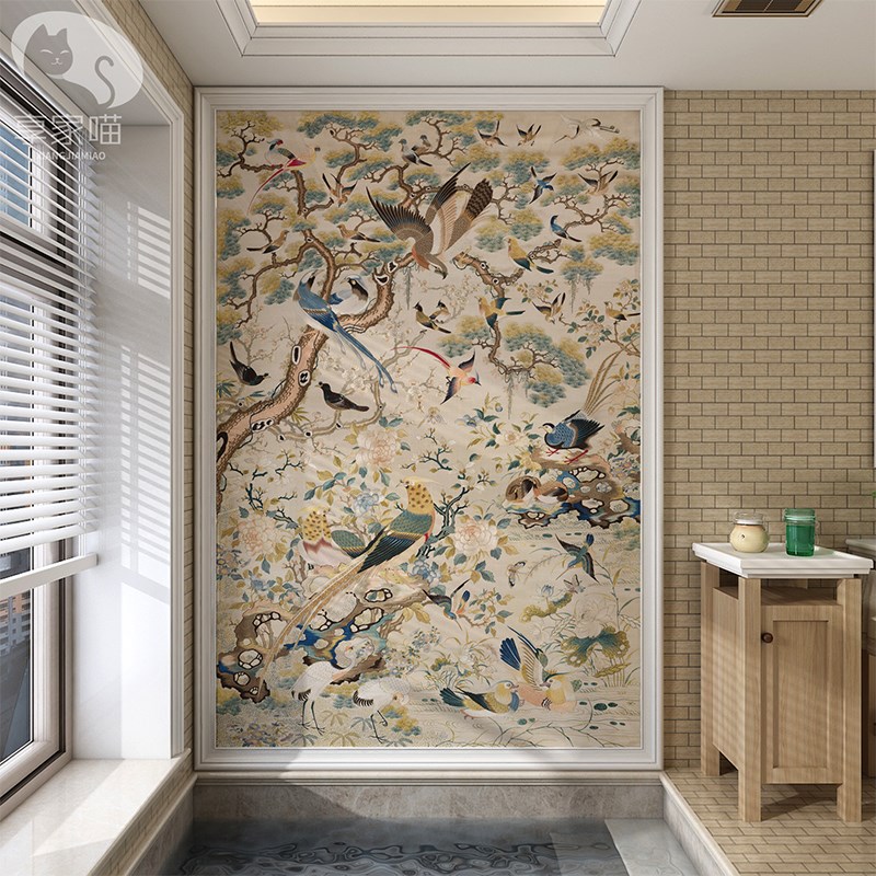 复古花鸟墙砖浴室l图案卫生间个性瓷砖厕所花砖餐厅岩板背景墙孔