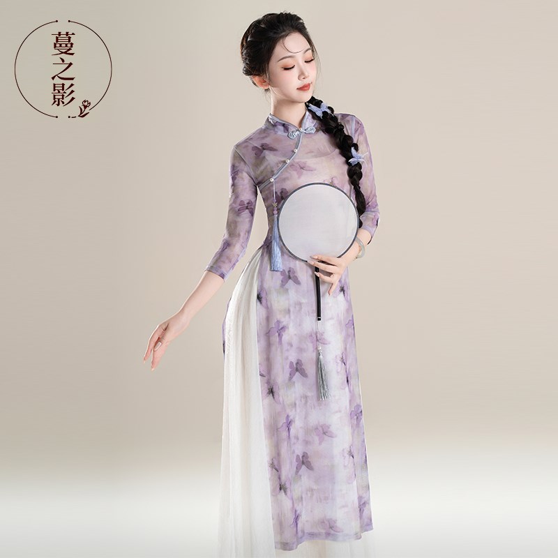 2025夏季新款古典舞练功服中国舞表演服国风连衣裙旗袍舞蹈服上衣