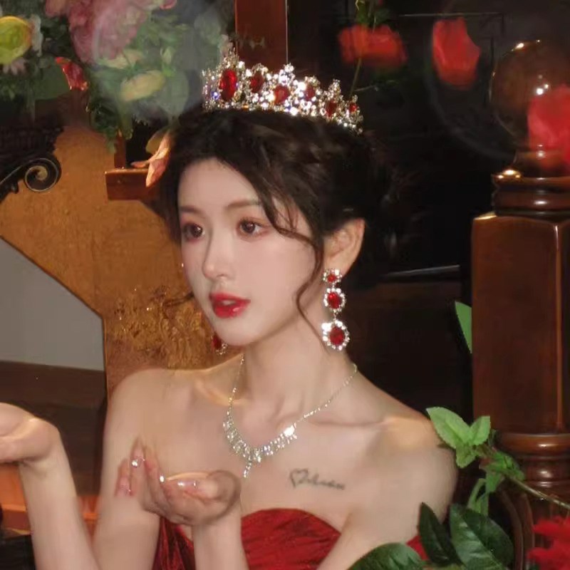 欧式复古红色皇冠新娘结婚十八岁生日宴会礼服王冠高级感女神发箍