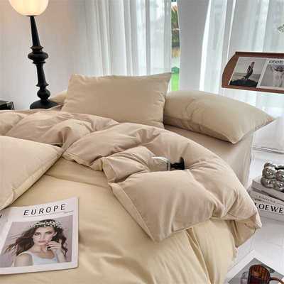 新款纯色13372全棉四件套日式简约出口双拼床单床笠全棉三件套
