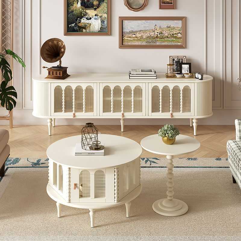 上翻门实木电视柜小户型中古风烤漆收纳储物柜一体复古法式奶油风