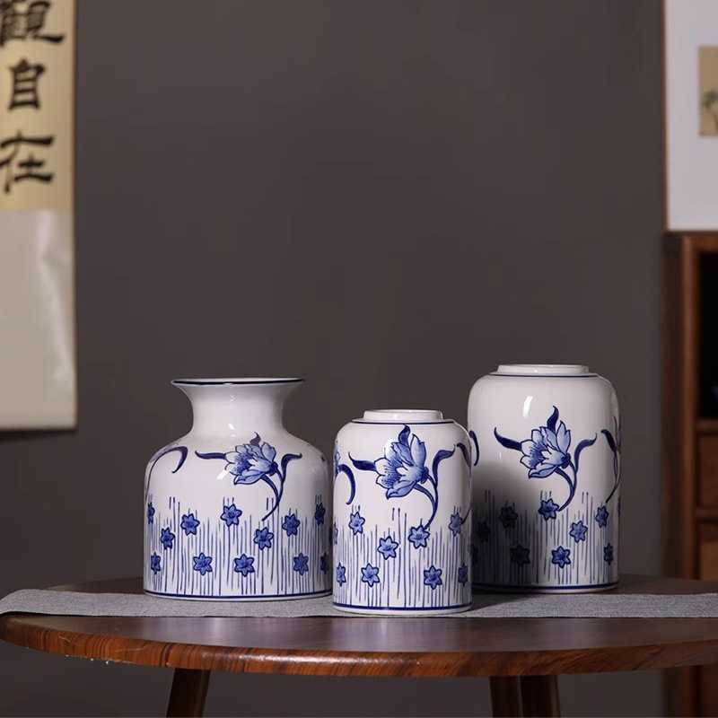 陶瓷花瓶摆件高级感青花瓷陶瓷新中式中古装饰复古禅意软装可水培