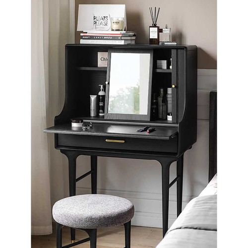 北欧表情梳妆台定制现代简约全实木迷你网红化妆台书桌一体小户型