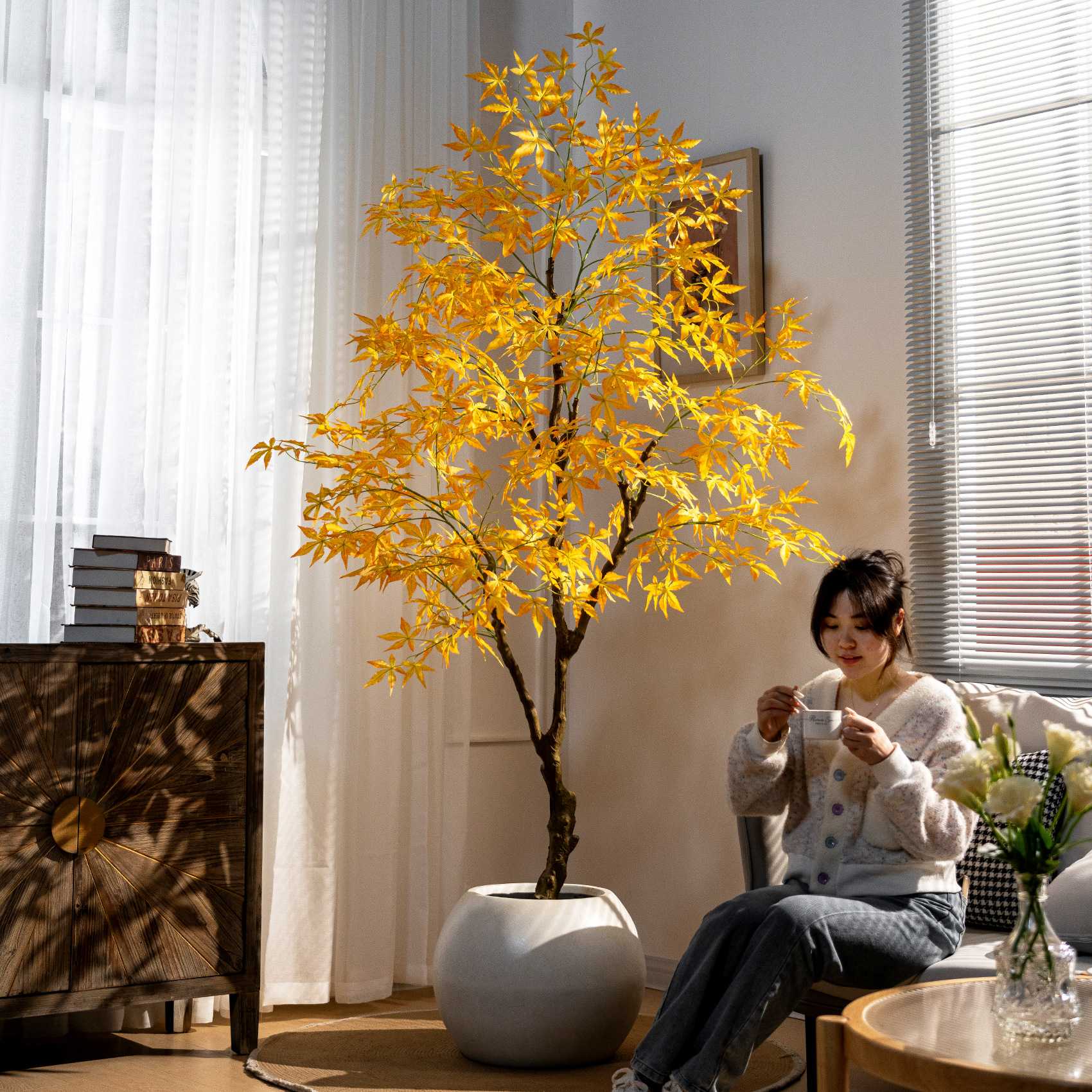 仿真植物枫树红枫假树大型室内盆栽家居客厅橱窗造景装饰落地绿植