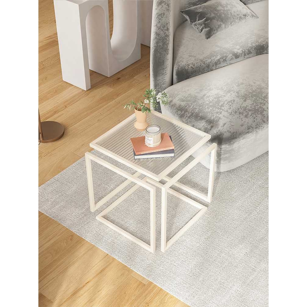 北欧创意玻璃边几ins风奶油风设计师沙发角几简约铁艺小方桌茶几