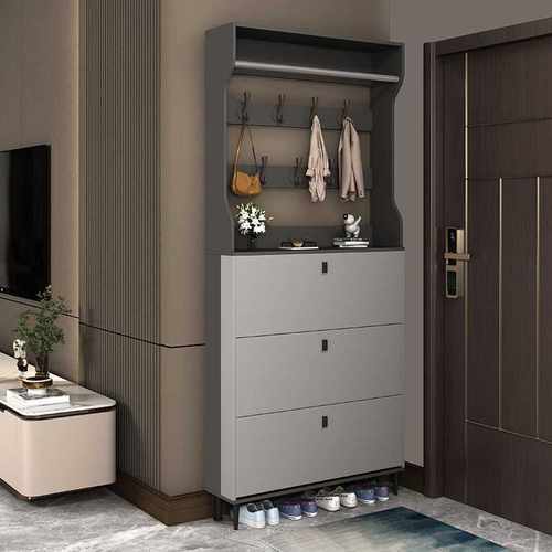 意式超薄鞋柜家用进门口门外翻斗玄关柜大容量带衣架简约储物鞋架