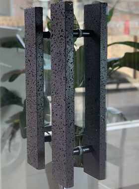 方形黑色洞石玻璃门拉手高级大理石材服装店门面实木门把手侘寂风