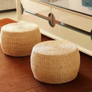 博兴草编坐墩换鞋凳榻榻米客厅矮凳实木板凳沙发凳墩子矮凳子