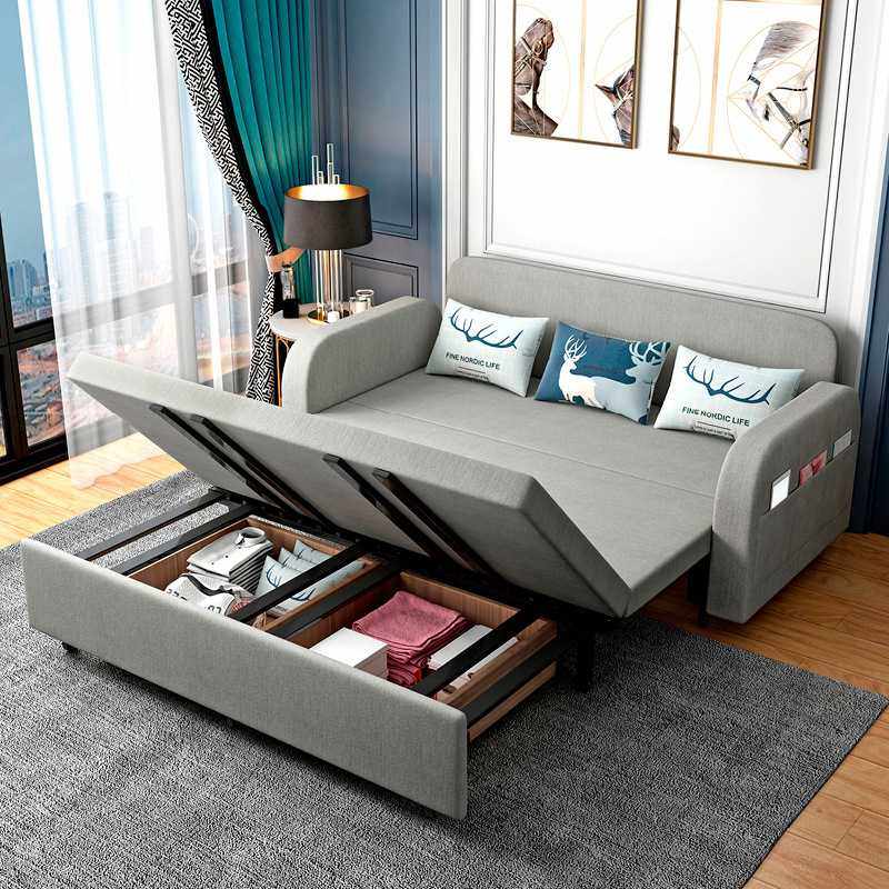 家用小户型双人沙发床带储物空间布艺沙发折叠沙发床厂家现货