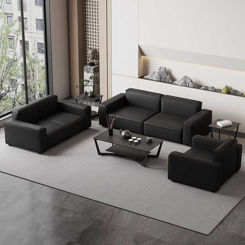 现代真皮办公沙发茶几组合套装商务休息区贵宾接待洽谈会议办公室