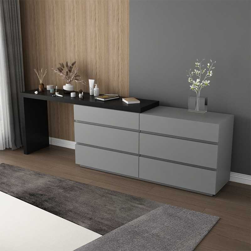 意式一体书桌伸缩全实木梳妆台极简斗柜收纳柜电视柜床尾整装抽屉