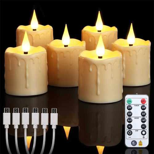 USB充电蜡烛红色黄色米色定时遥控蜡烛灯户外防水闪烁装饰LED茶灯