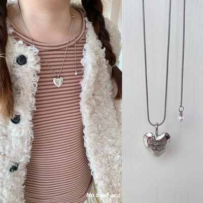 No beef韩国博主同款银色字母爱心吊坠长款项链ins小众高级感配饰