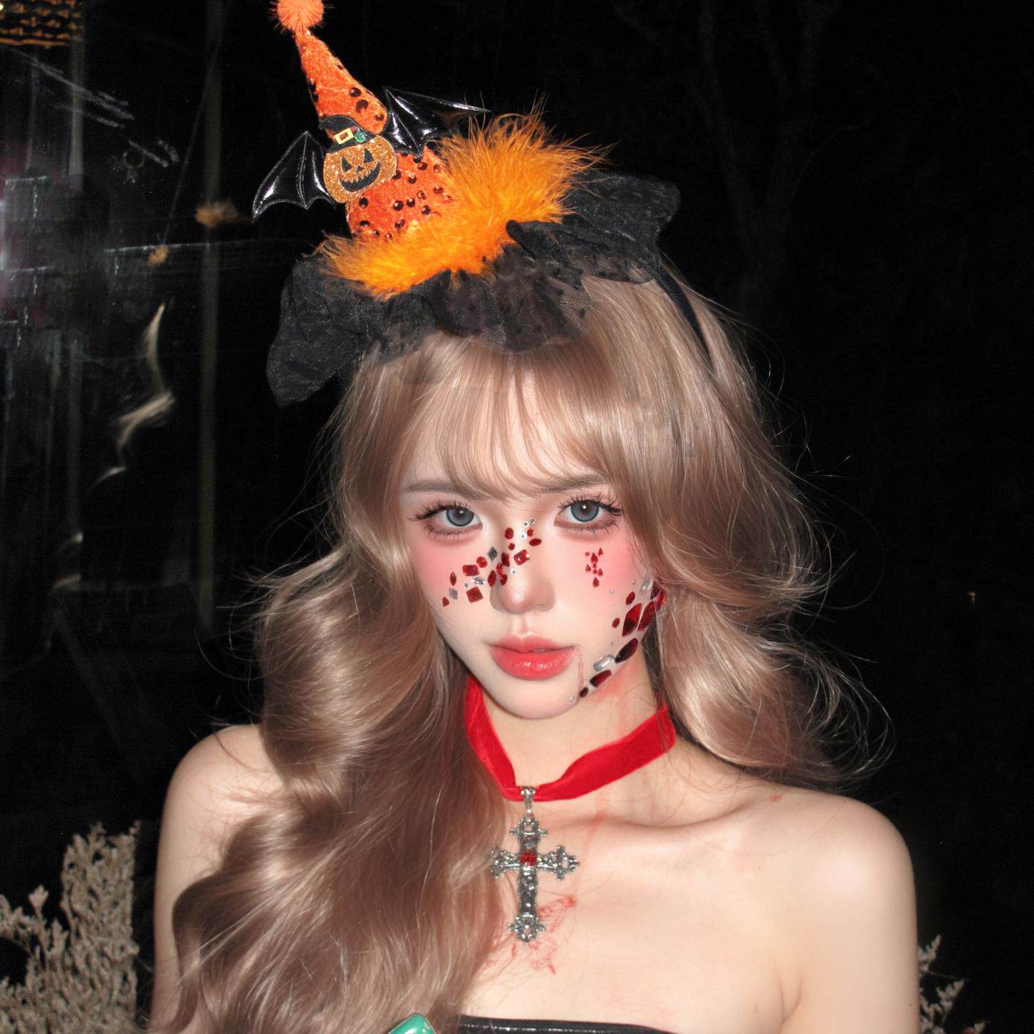 万圣节可爱搞怪蝙蝠南瓜蕾丝发箍暗黑系女巫魔法帽子头箍幽灵头饰