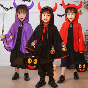万圣节儿童服装男童小女孩宝宝斗篷披风魔法师幼儿园演出服饰道具
