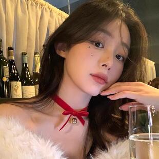 天降礼物圣诞节铃铛choker红色丝绒蝴蝶结颈链项链女秋冬锁骨链
