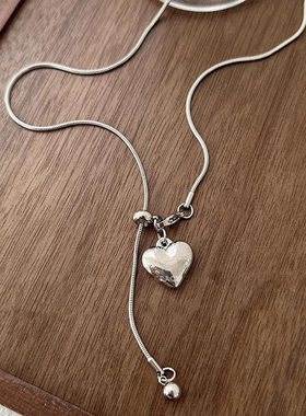 时代潮流！简约银色爱心吊坠项链女轻奢高级感长款春夏气质毛衣链