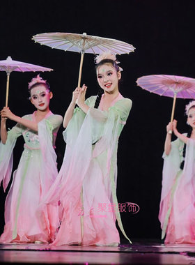 儿童中国风春三月古典扇子舞蹈服
