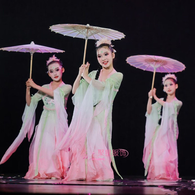 儿童中国风春三月古典扇子舞蹈服