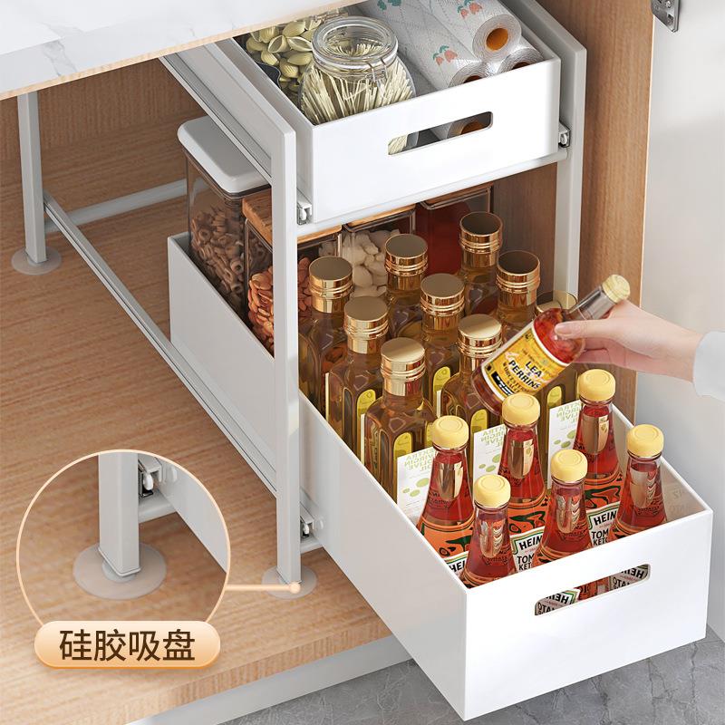 厨房柜内下水槽分层抽拉置物架落地家用橱柜架台面多功能收纳