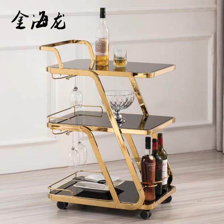 高档酒店KTV商用餐车三层不锈钢玻璃酒水车餐厅送餐蛋糕手推车