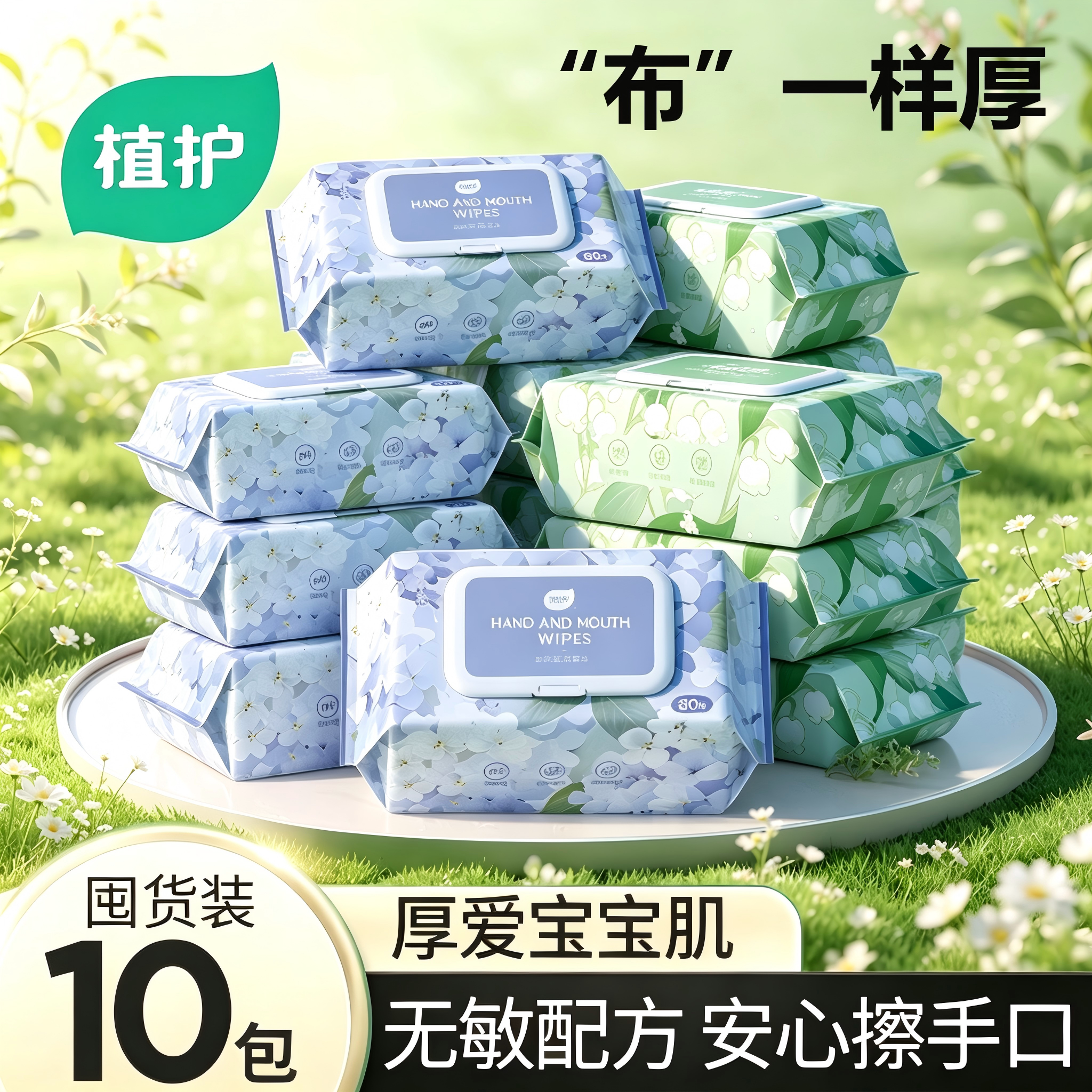 植护大包纯水手口湿巾纸婴儿清洁湿纸巾成人家庭用加厚实惠装80抽