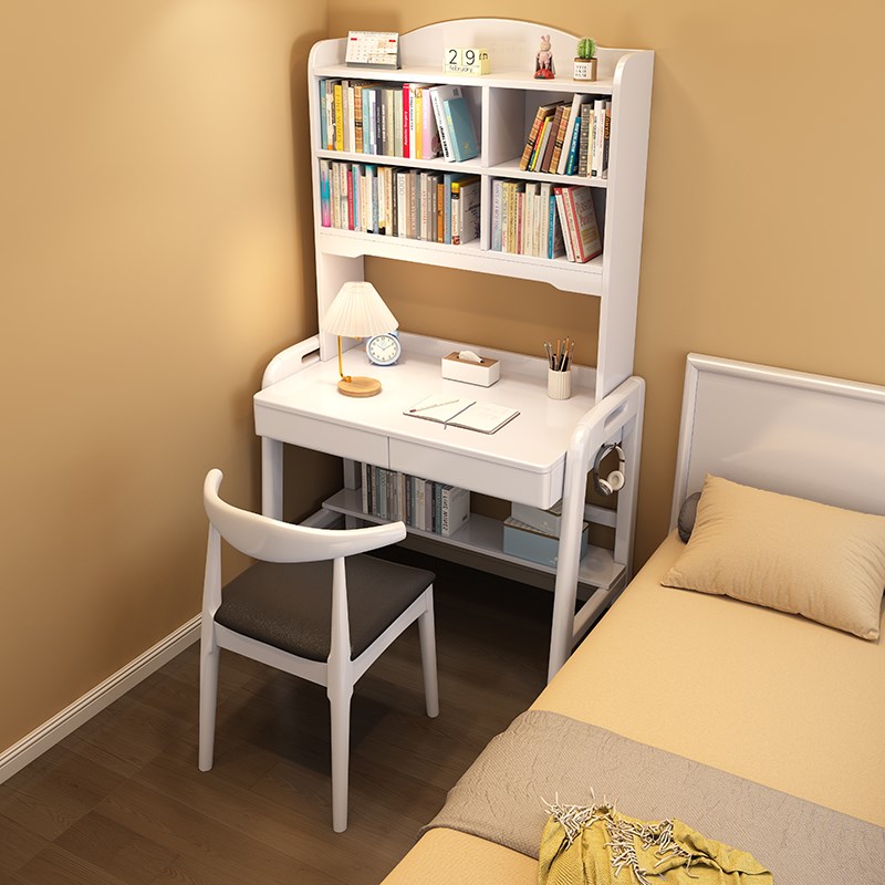 实木书桌书架一体家用卧室小户型70/80/90CM学习桌写字办公电脑桌