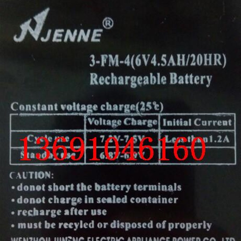 JENNE蓄电池3-FM-4 (6V4AH/20HR)小孩子玩具车 台秤电子秤电瓶