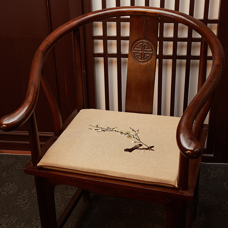 新中式红木椅子坐垫餐椅垫棉麻茶椅太J师椅圈椅茶桌防滑海绵椅垫