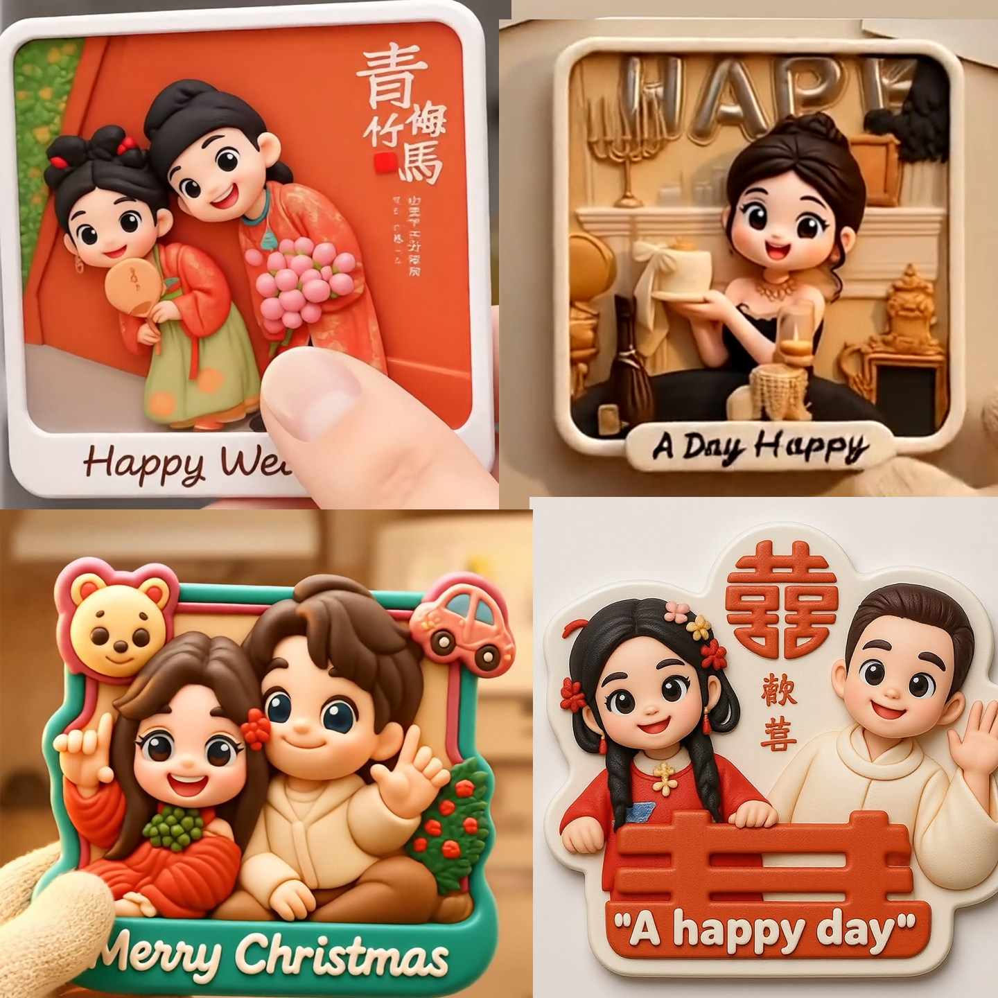 个性定制卡通冰箱贴照片3d朋友情侣浮雕画生日结婚纱伴手礼物纪念