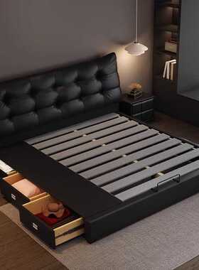 Tal真皮黑色1.8轻奢大黑熊双人床主卧高端意式大气1.5简约现代婚