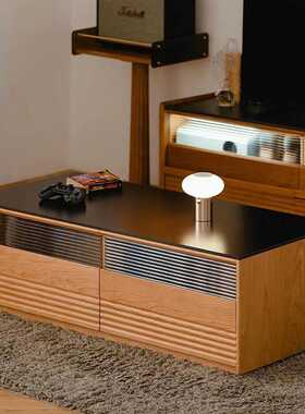 留岩茶几客厅实木落地茶桌樱桃木日式家用岩板小茶台餐桌两用