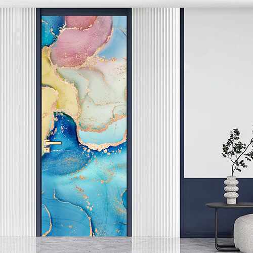 Funlife手绘多彩大理石壁纸家居改造即撕即粘防水装饰门贴DM163