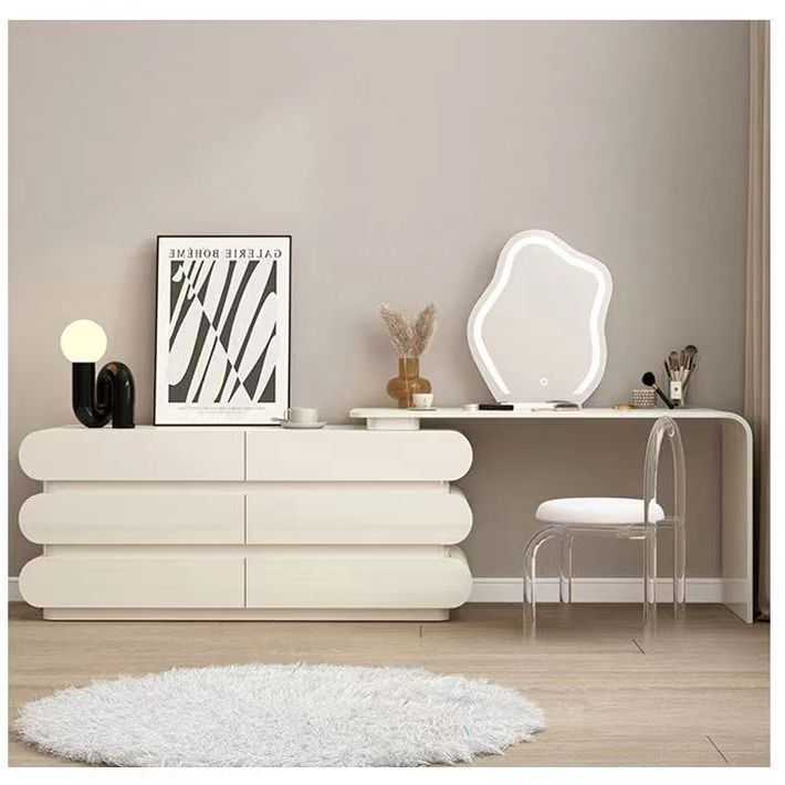 高级感黑色梳妆台斗柜一体柜意式极简卧室简约轻奢化妆桌实木书桌