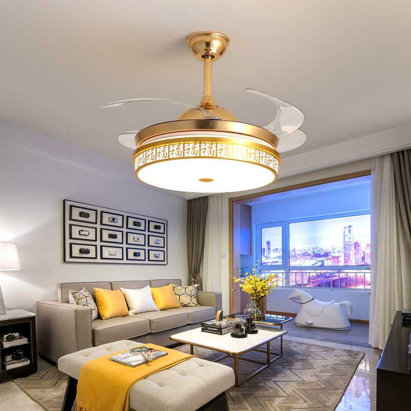 吊扇灯客厅隐形风扇灯卧室餐厅现代简约家用带LED的伸缩风扇吊灯