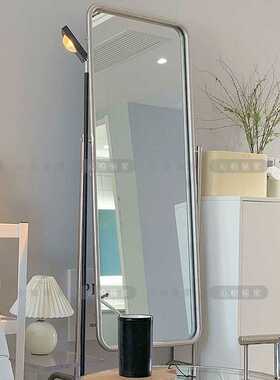 不锈钢H镜网红可移动带轮穿衣镜服装店可调节全身镜试衣镜落地镜