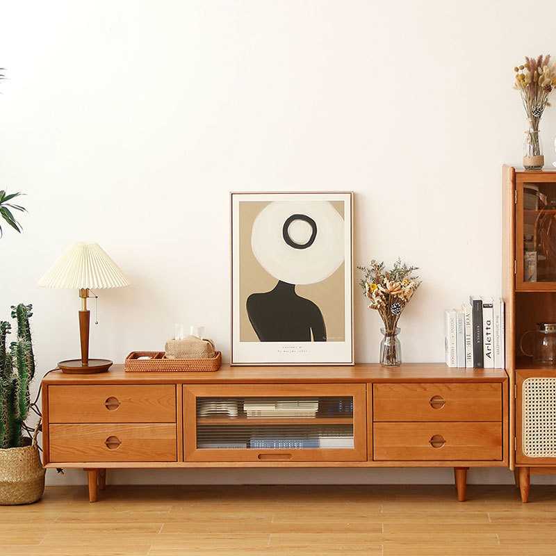 北欧全实木樱桃木流年电视柜现代简约复古日式小户型落地柜收纳柜